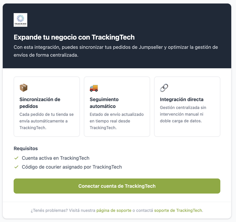 Pantalla de introducción de TrackingTech