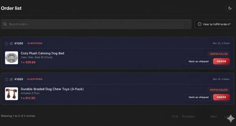 Pantalla de pedidos de Importify para gestionar pedidos de Jumpseller