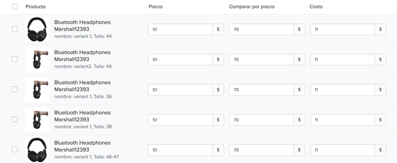 filtros de precios