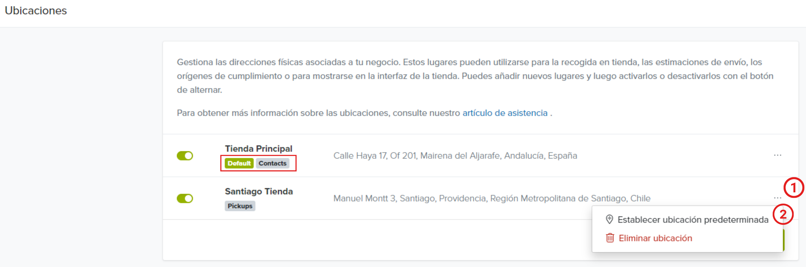 establecer ubicación predeterminada