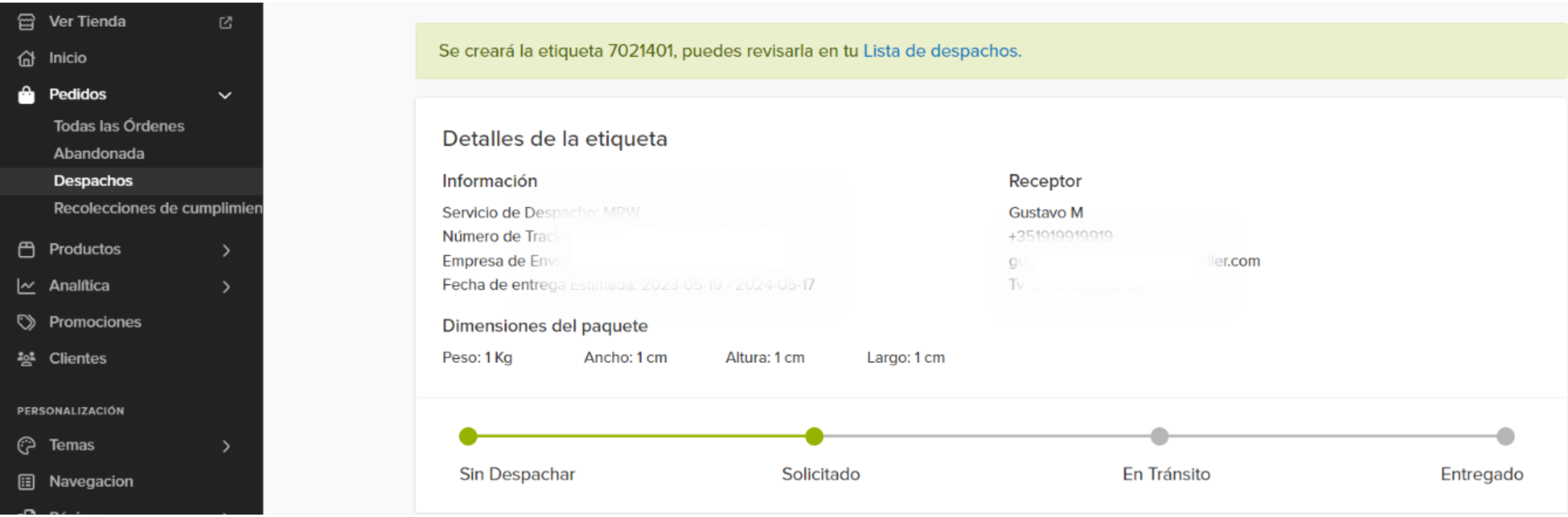Detalles de envío