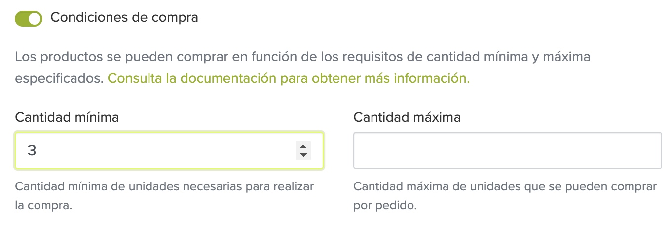 condiciones de compra minimo